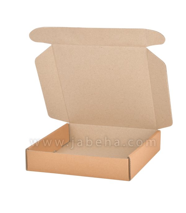 تصویر یک عدد جعبه بسته بندی ایفلوت رنگ کرافت قهوه ای درب باز مدل کیبوردی جنس مقوا 3 لایه روکش جنس کرافت; سایز جعبه: طول:20 سانتیمتر; عرض: 19 سانتیمتر; ارتفاع:4; سانتیمتر می باشد