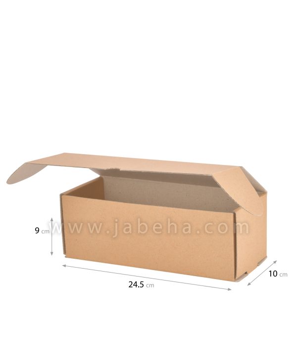 تصویر یک عدد جعبه آماده لپ تاپی رنگ کرافت قهوه ای درب باز مدل لپ تاپی جنس مقوا 3 لایه روکش جنس کرافت; سایز جعبه: طول:24.5 سانتیمتر; عرض: 10 سانتیمتر; ارتفاع:9; سانتیمتر می باشد